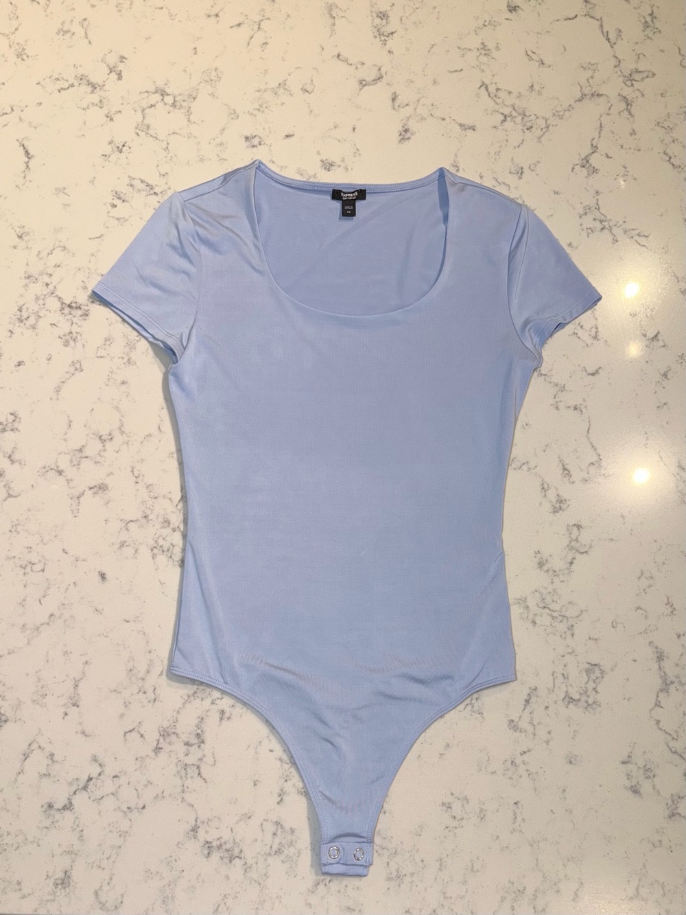 Express Light Blue Body Contour Scoop Neck Short Sleeve Bodysuit - XS